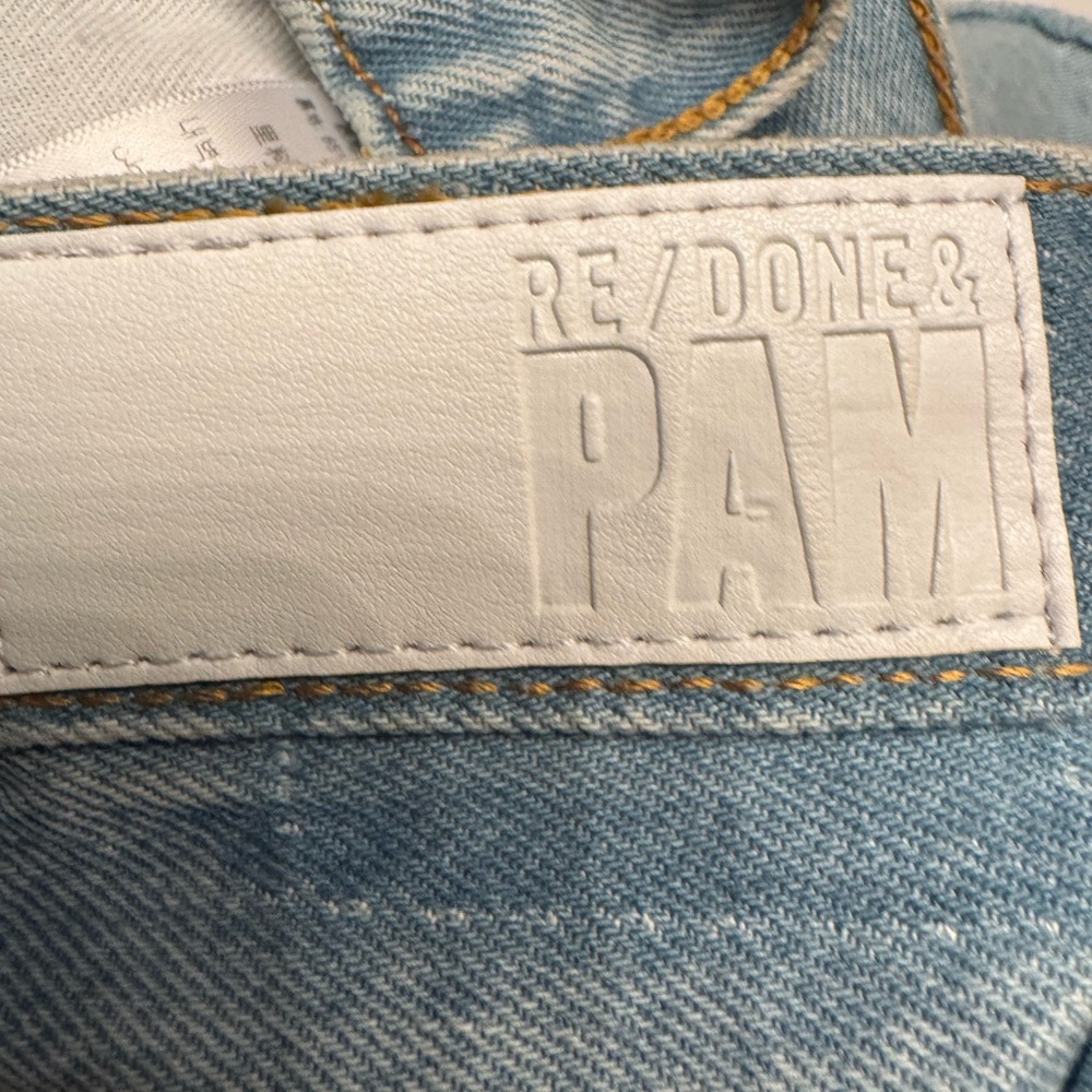 REDONE x Pam Anderson Mid Rise Wrap Denim Mini Skirt Maliblue Blue Size 26 - Picture 15 of 16